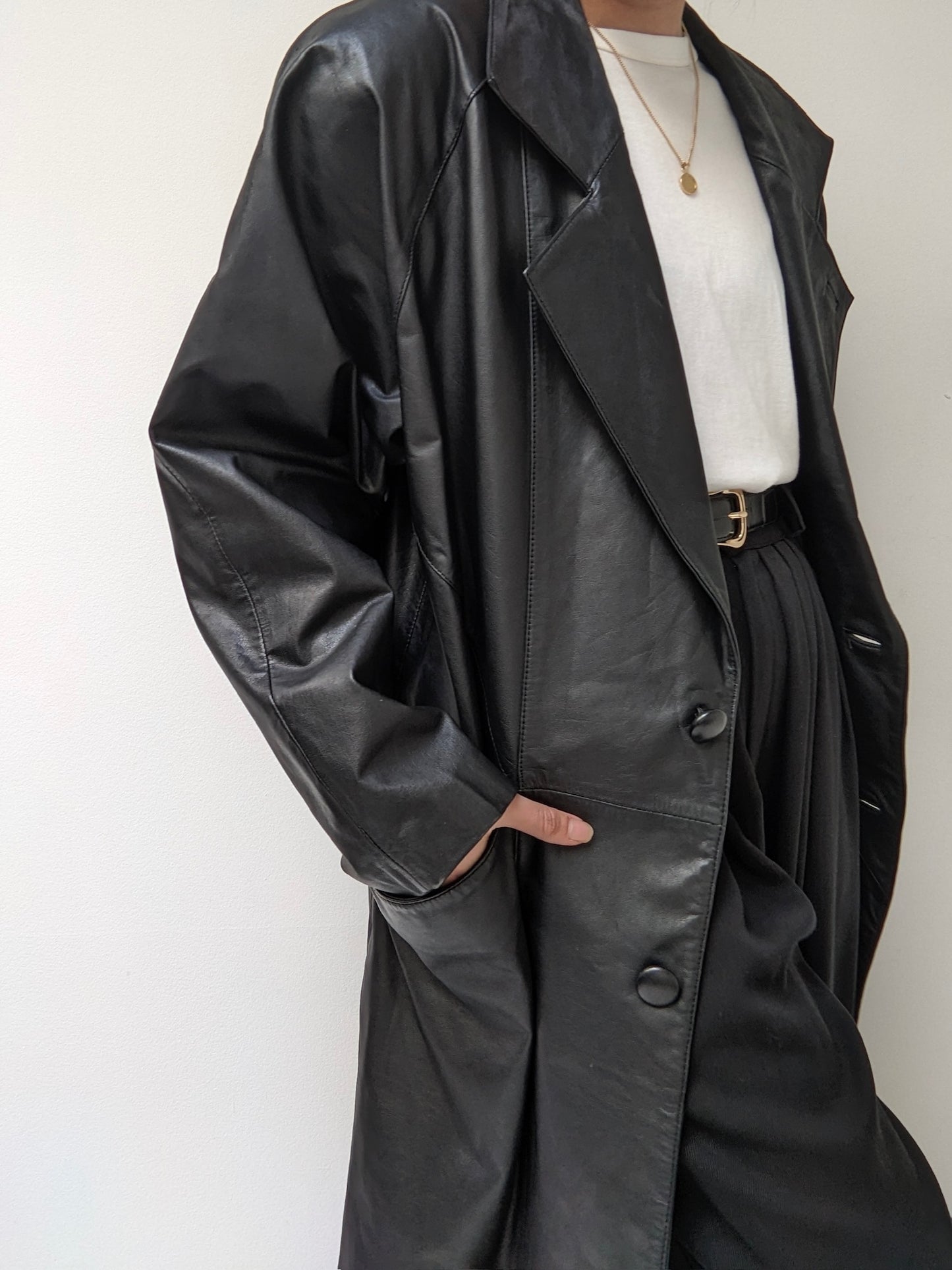 Vintage Black Leather Trench Coat