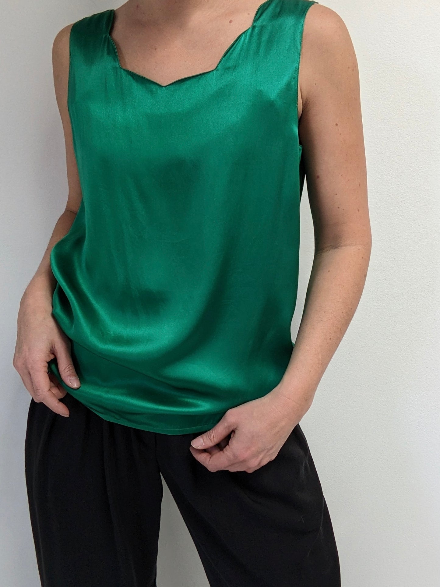 Vintage Emerald Satin Silk Sleeveless Top