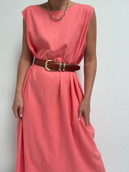 Vintage Salmon Linen Market Dress