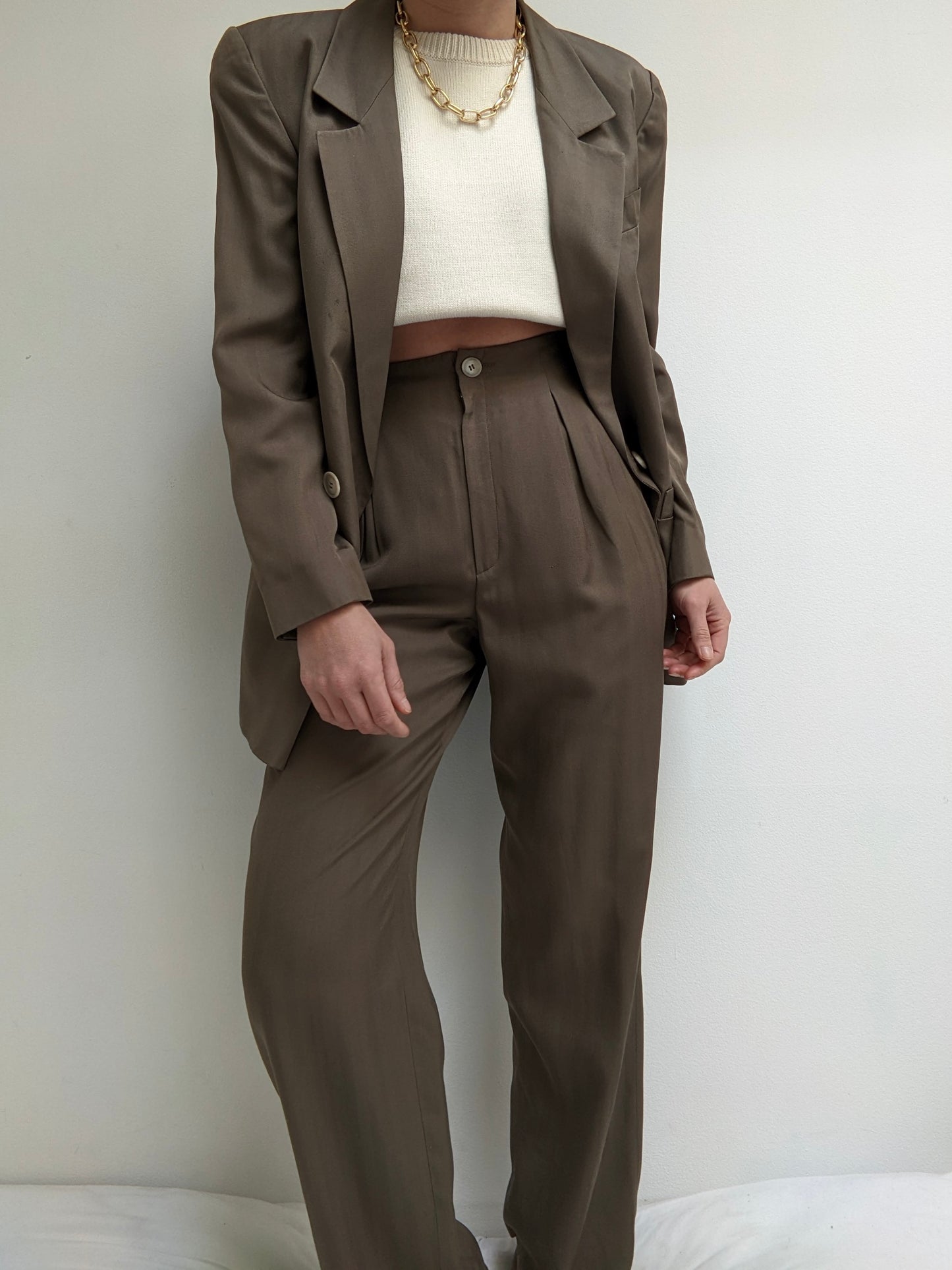 Gorgeous Vintage Silk Herringbone Pant Suit