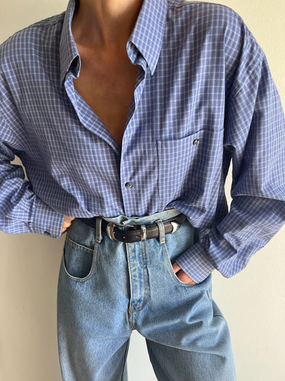 Vintage Yves Saint Laurent Blue Plaid Button Up