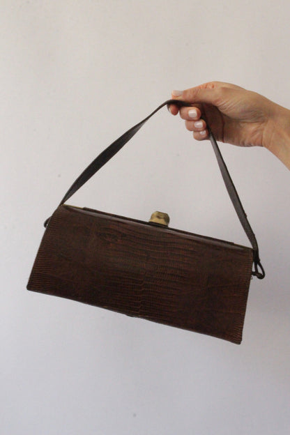 Vintage Reptile-Embossed Leather Box Purse