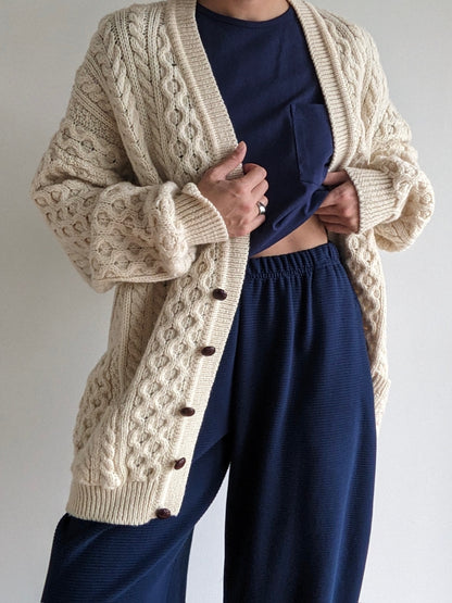 Vintage Chunky Knitted Cream Wool Cardigan