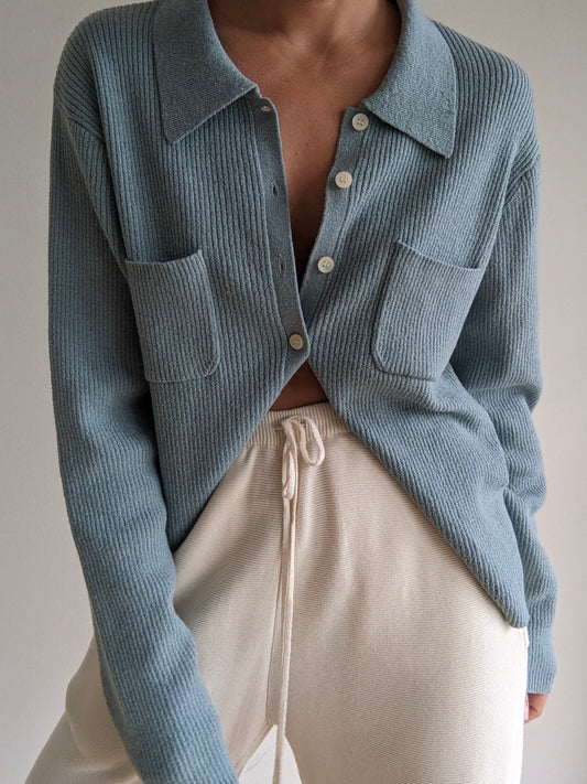 Vintage Sky Blue Merino Wool Cardigan