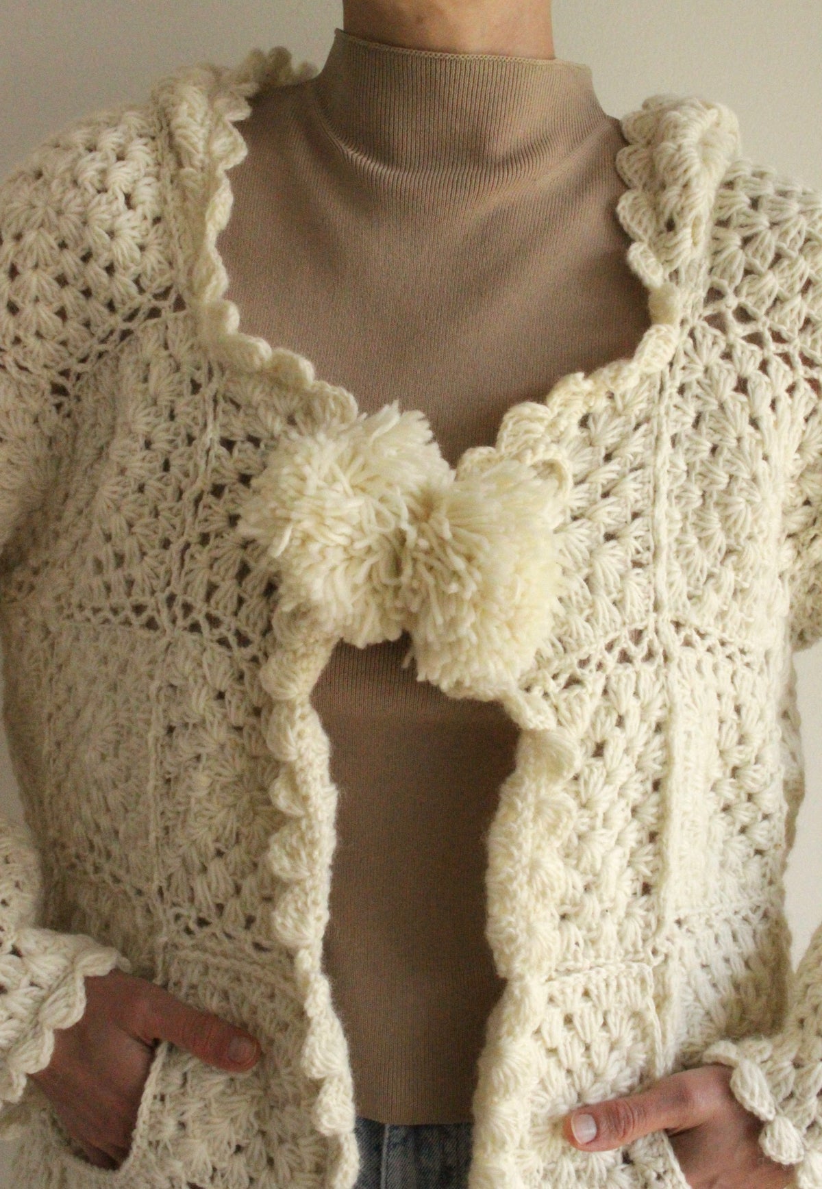Amazing Vintage Wool Patchwork Pom Pom Coat