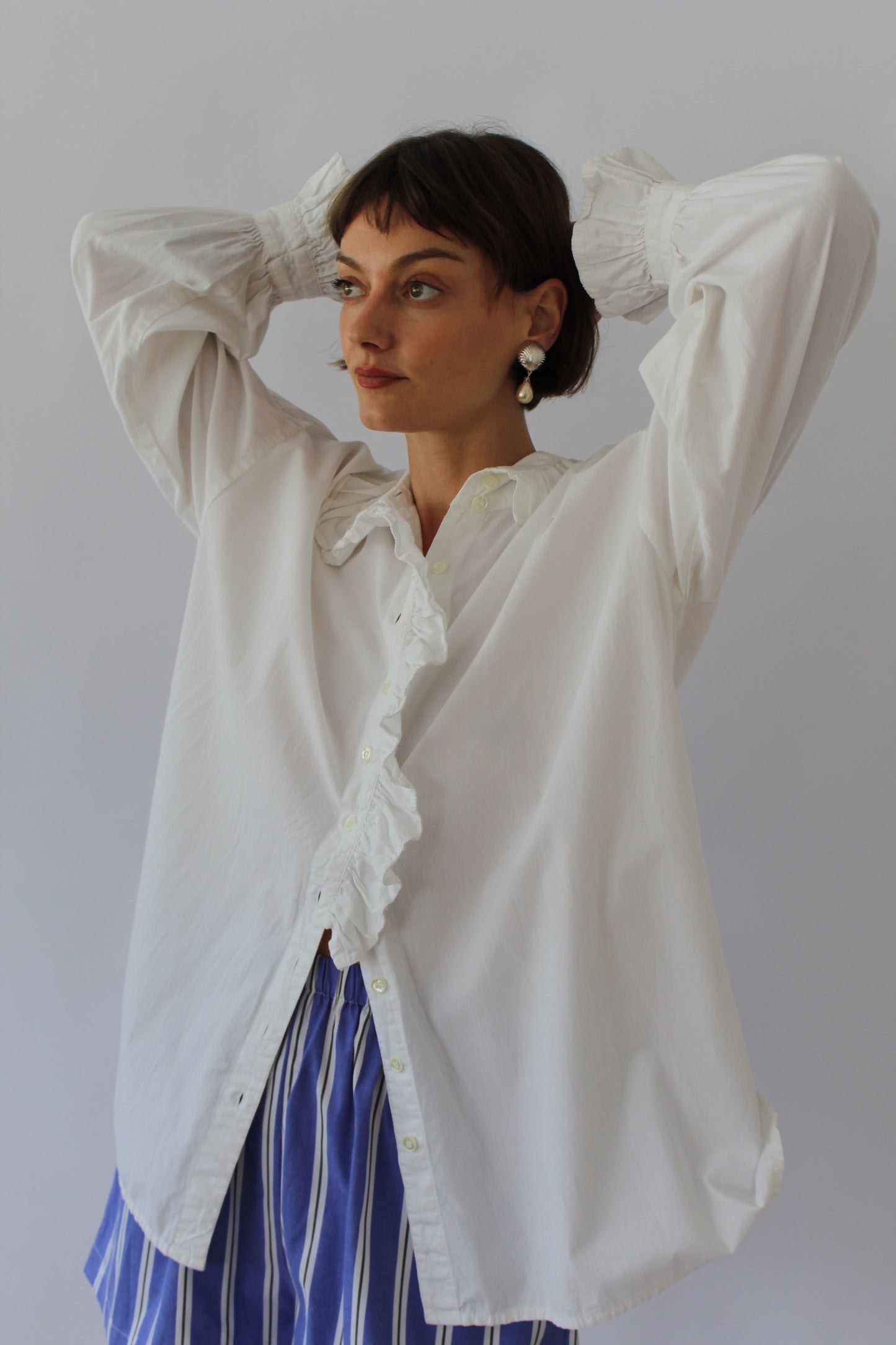Lovely Vintage White Ruffle Cotton Blouse