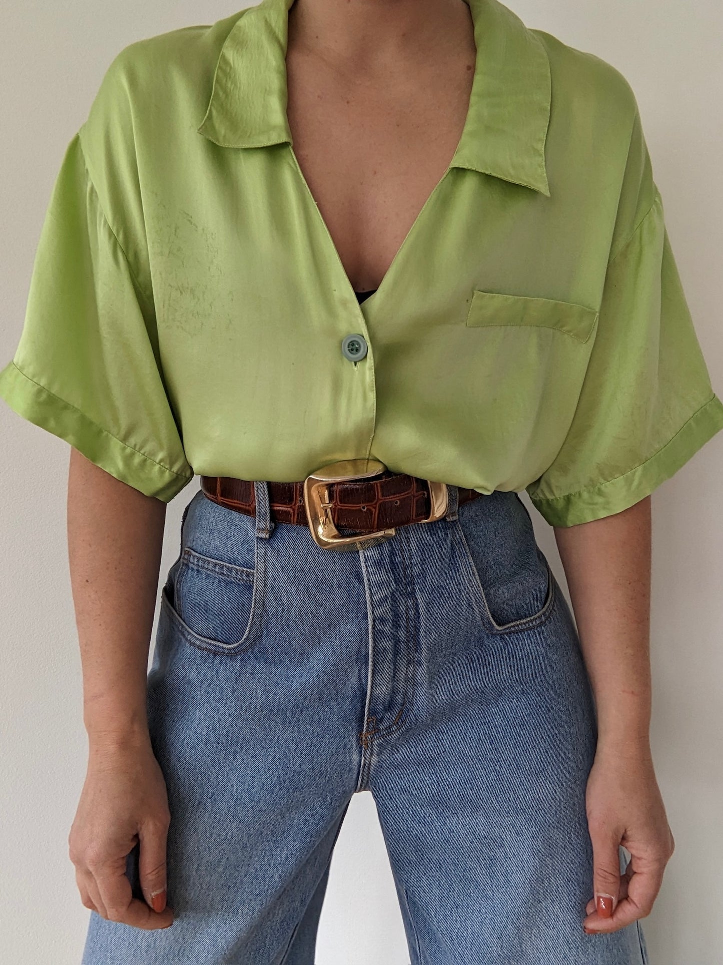 Vintage Chartreuse Silk Satin Blouse
