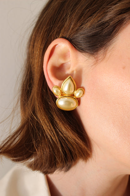 Elegant Vintage Gold & Faux Pearl Earrings