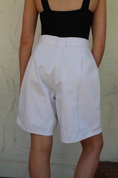 Vintage Pearl Pleated Denim Shorts