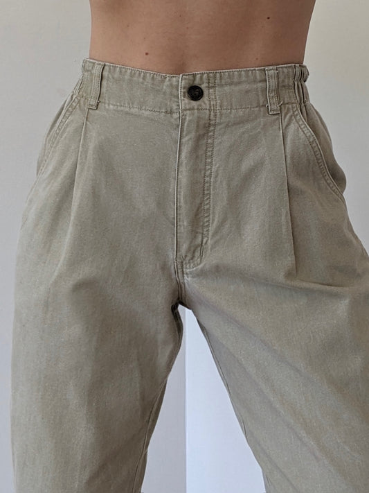 Vintage Pleated Khaki Cotton Trousers