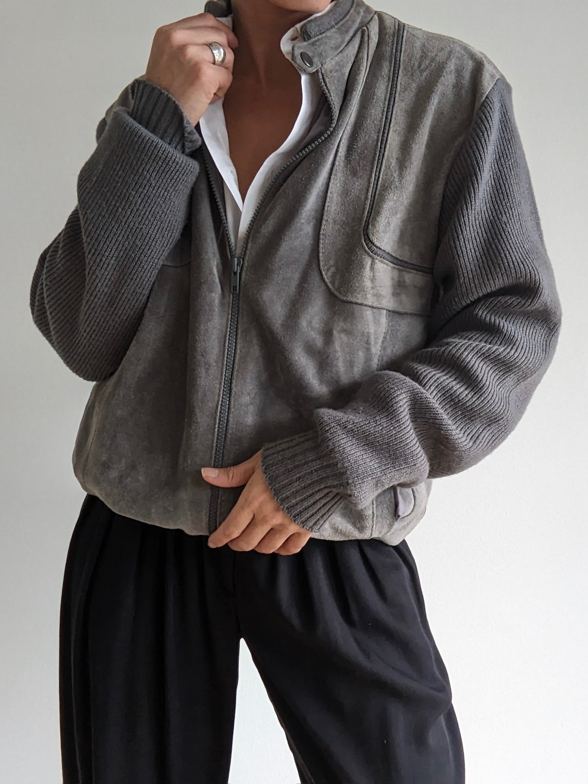 Vintage Smoke Suede & Knit Jacket