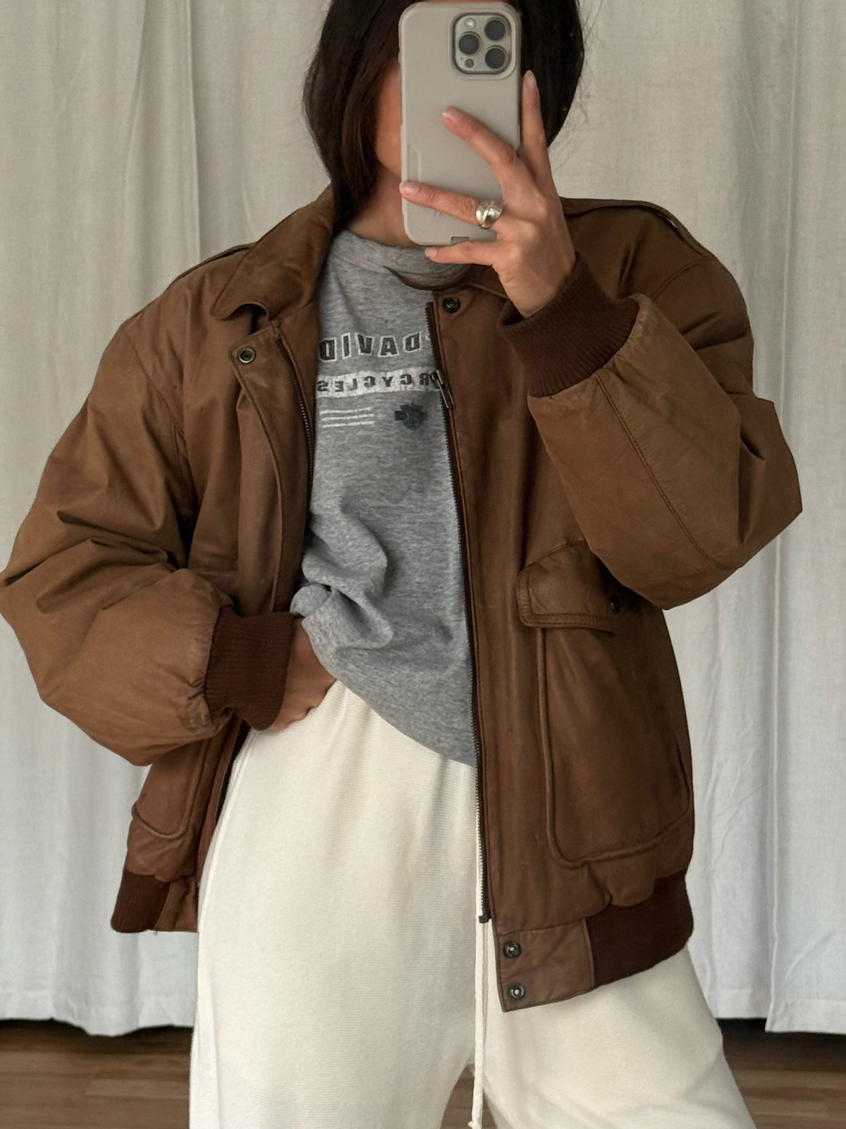 Vintage Faded Toffee Leather Bomber