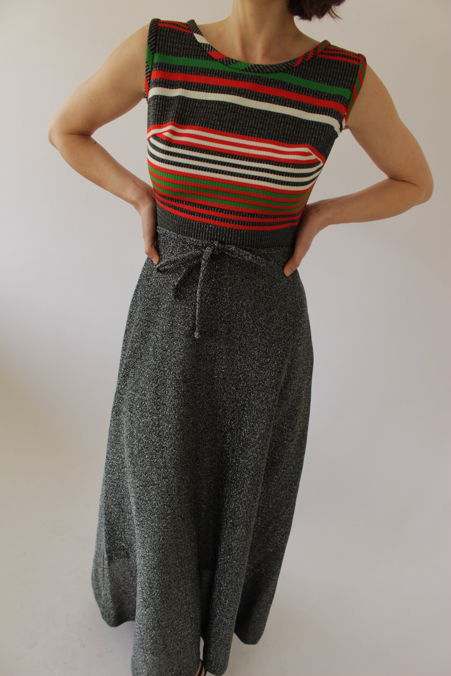 Amazing Vintage Striped Metallic Maxi Dress