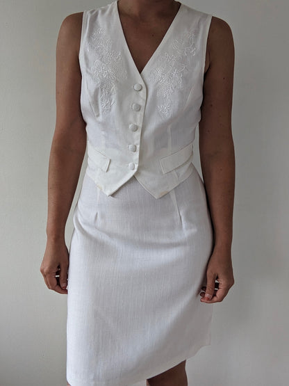 Lovely Vintage Ivory Linen Vest & Skirt Set
