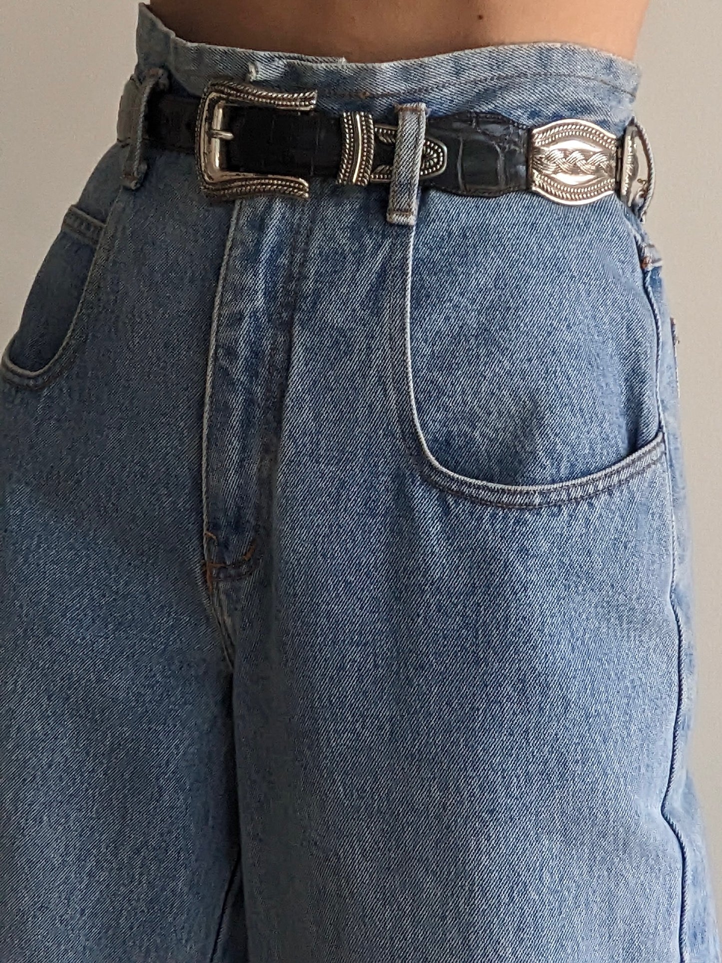 Vintage Silver Hardware & Black Leather Belt