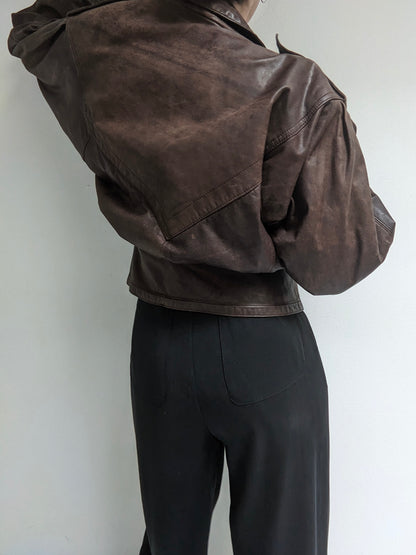 Rare Vintage Walnut Leather Bomber Jacket