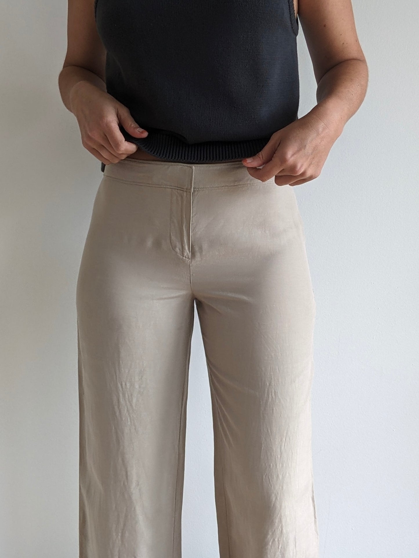 Sand Silk & Linen Low-Rise Pants