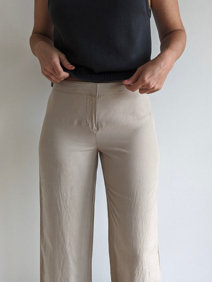 Sand Silk & Linen Low-Rise Pants