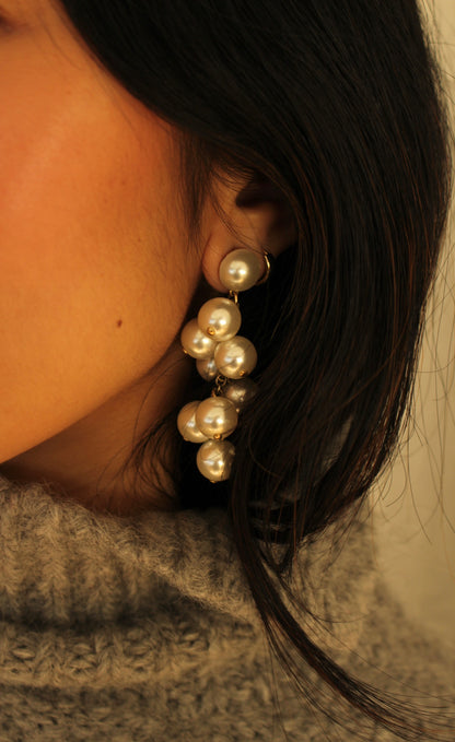 Faux Pearl Cluster Dangle Earrings