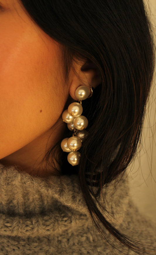 Faux Pearl Cluster Dangle Earrings