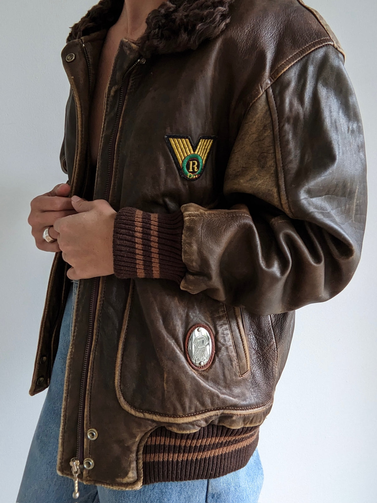 Incredible Vintage Fur-Collar & Leather Flight Jacket