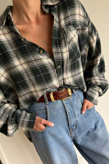 Vintage Forest Woven Plaid Button Down