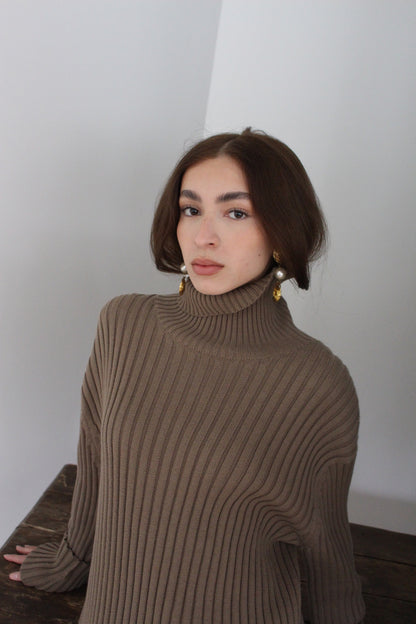 Bold Vintage Gold Spiral & Faux Pearl Drop Earrings