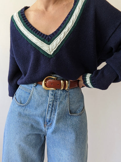 Favorite Vintage Collegiate V-Neck Sweater