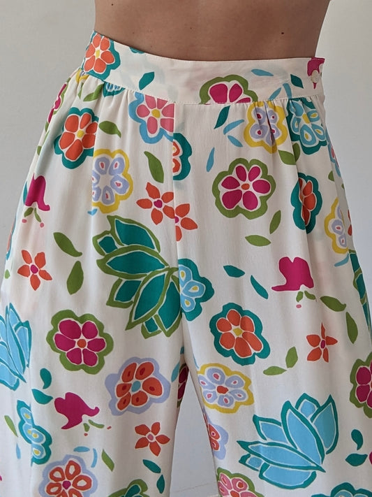 Sweetest Vintage Floral Silk Wide Leg Pants