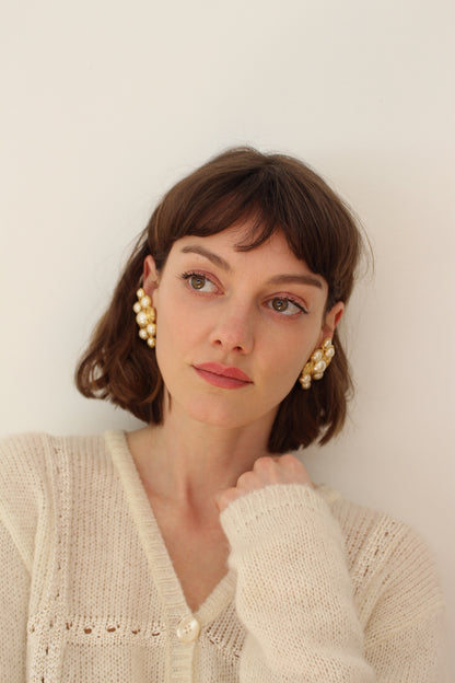 Stunning Vintage Gold Framed Faux Pearl Earrings