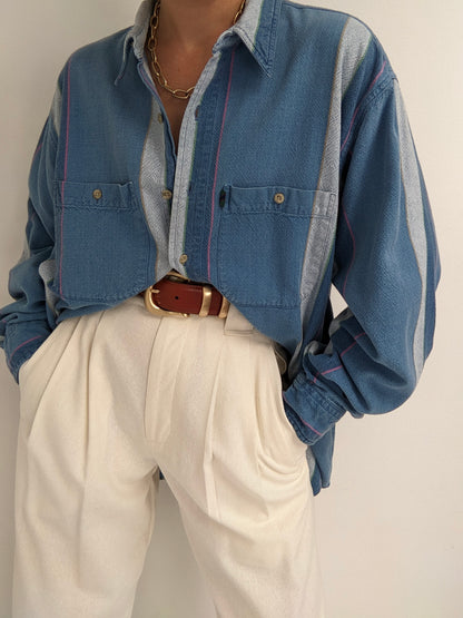 Vintage Blue Striped Woven Cotton Shirt