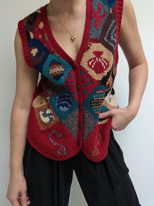 Vintage Printed Wool Hand Knit Vest