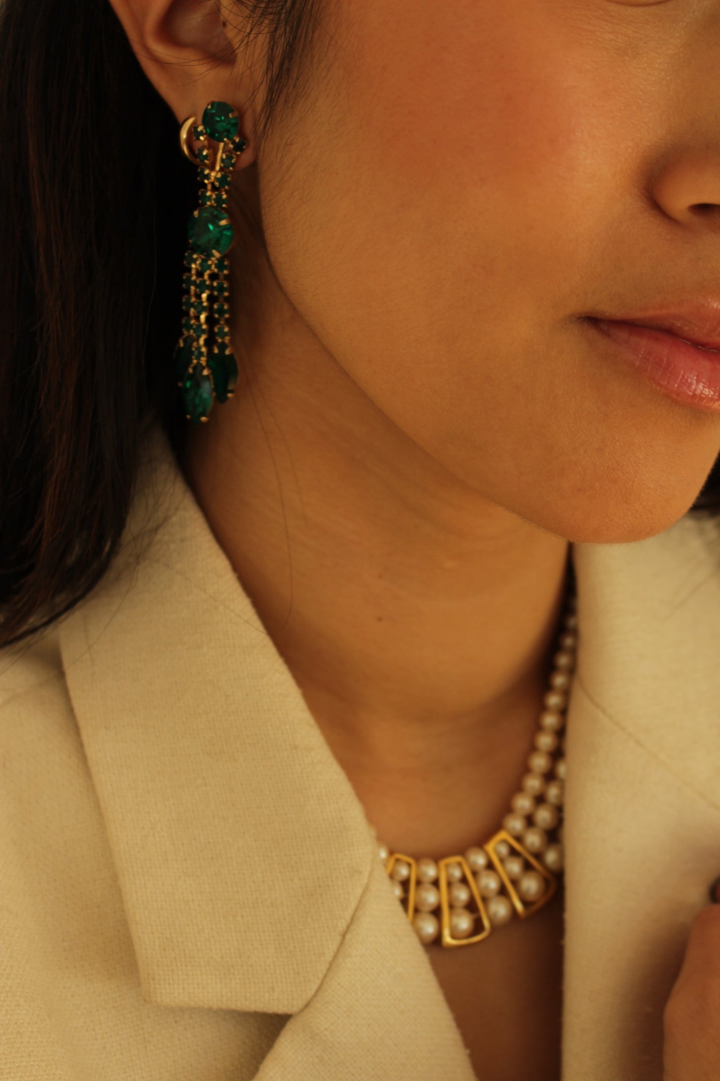 Vintage Emerald Rhinestone Dangle Earrings