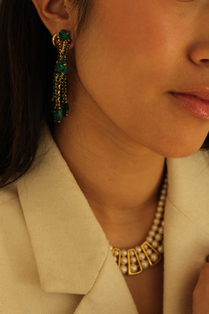 Vintage Emerald Rhinestone Dangle Earrings