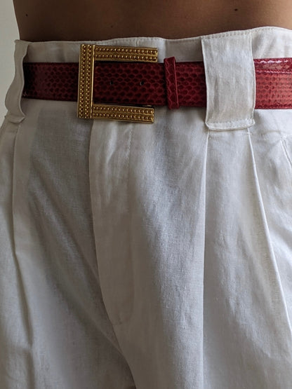 Bold Vintage Crimson Snakeskin Leather Belt