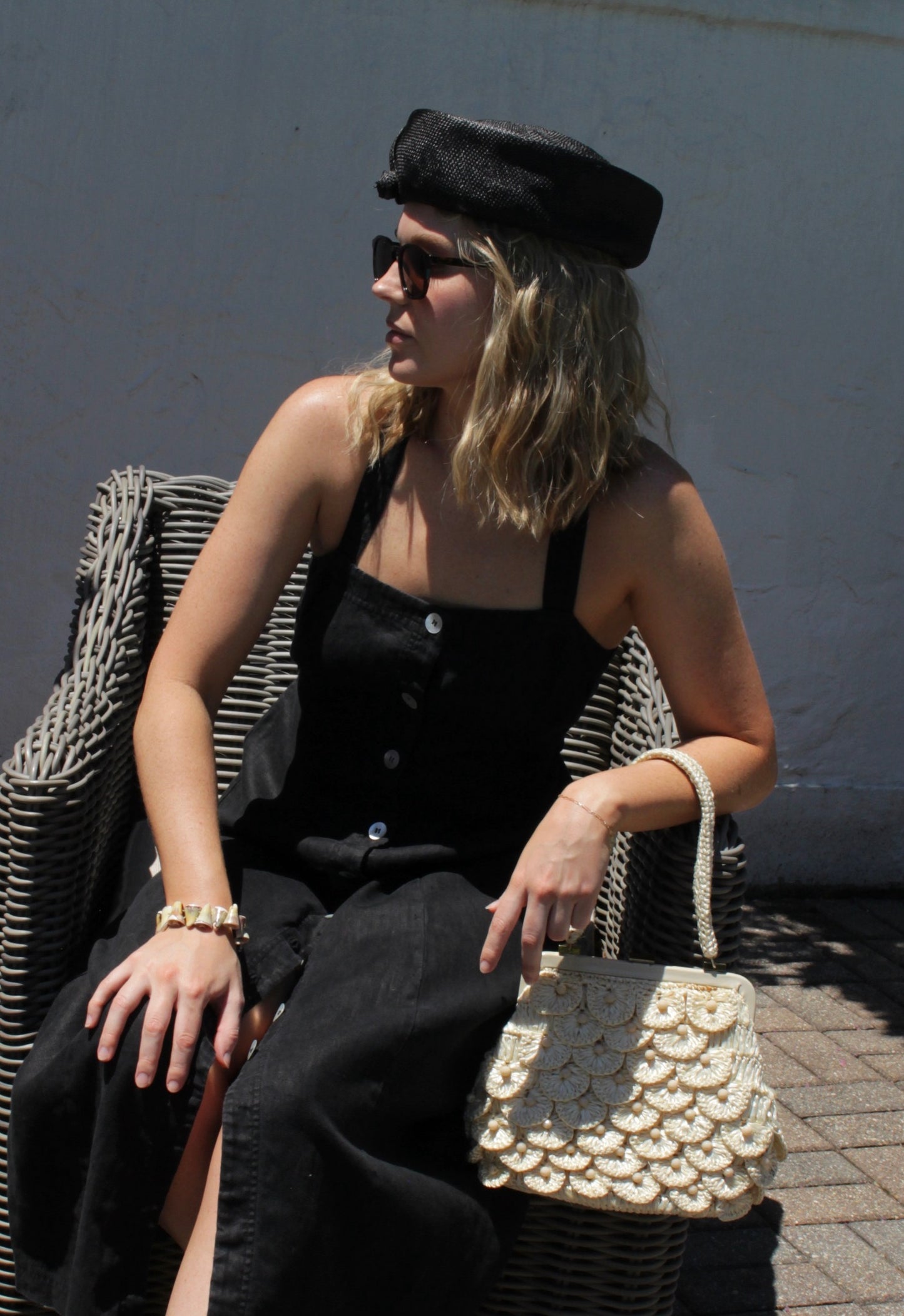 Vintage Faded Black Buttoned Linen Dress