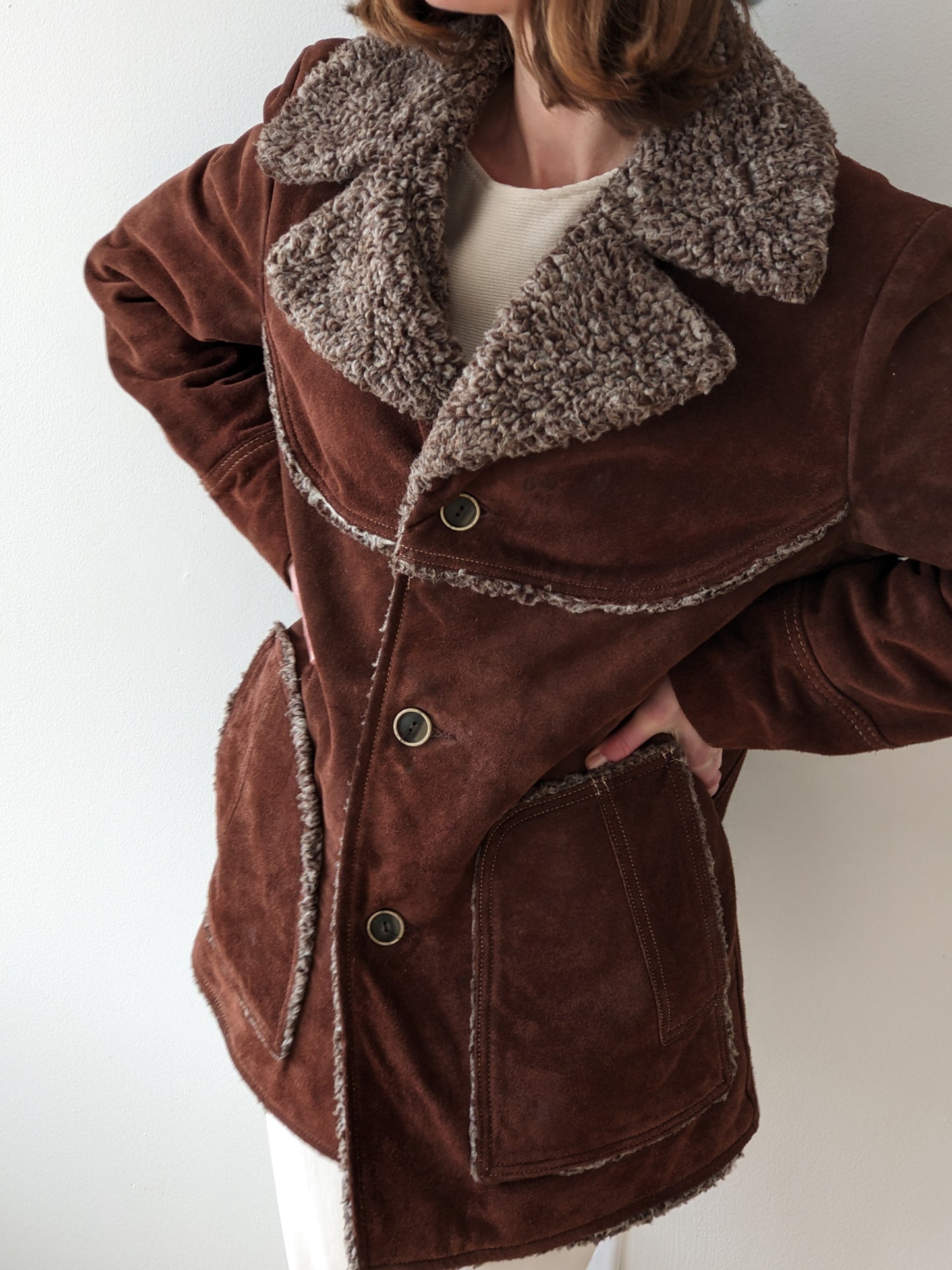 Vintage Chocolate Suede Shearling Penny Lane Coat