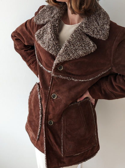 Vintage Chocolate Suede Shearling Penny Lane Coat