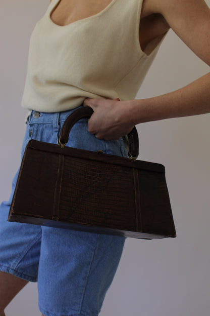 Vintage Structured Reptile-Embossed Leather Purse