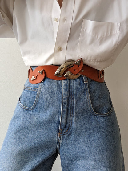Rare Vintage Burnt Orange Scalloped Leather Belt