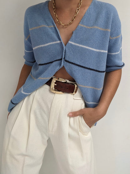 90s Sky Striped Seed Knit Cardigan