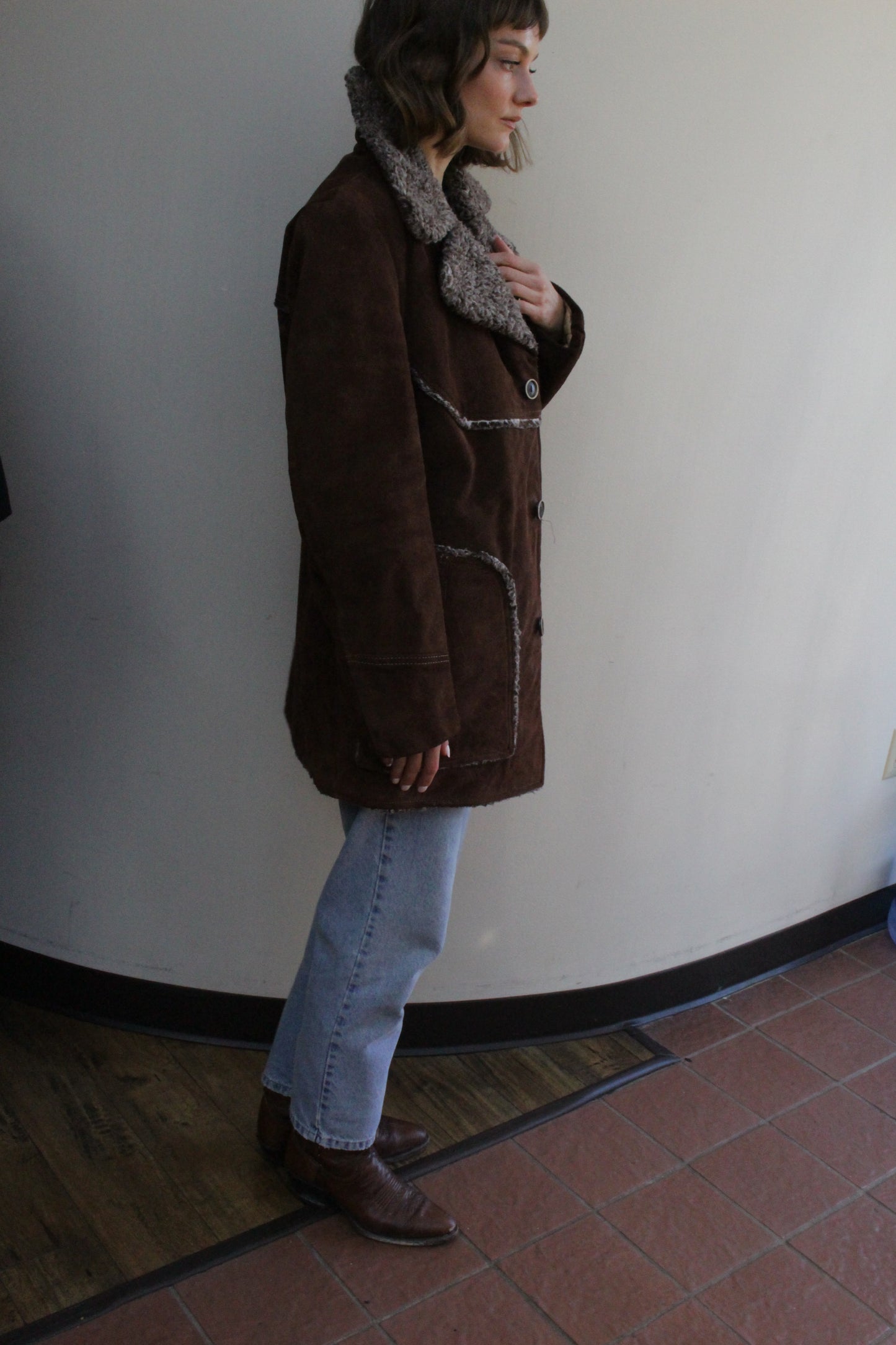 Vintage Chocolate Suede Shearling Penny Lane Coat