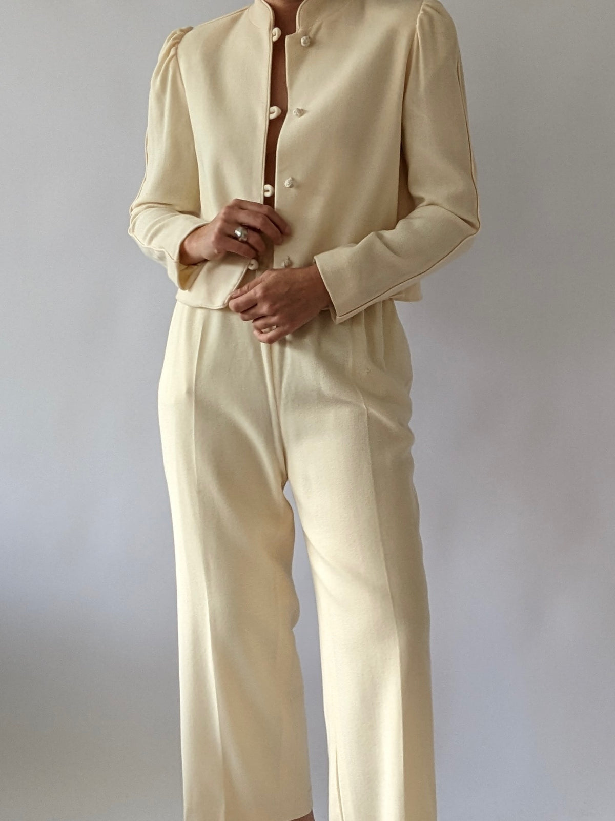 Vintage Buttercream Crepe Wool Pantsuit