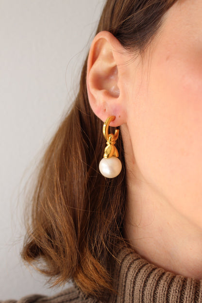 Elegant Vintage Gold Hoop & Faux Pearl Drop Earrings