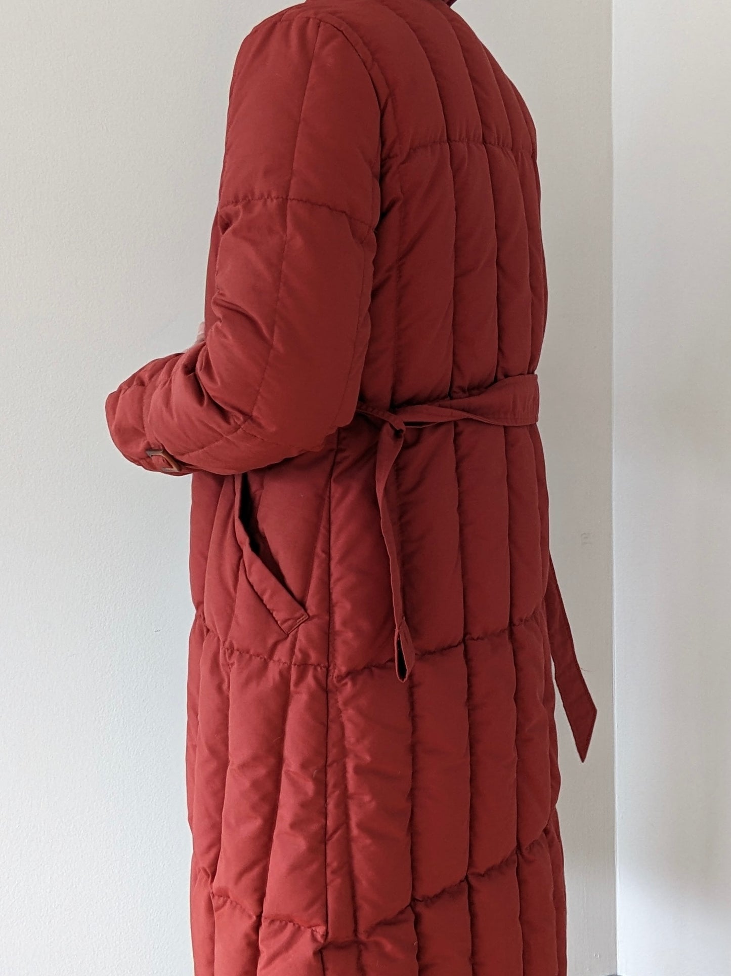 Vintage Persimmon Belted Goose Down Puffer Coat