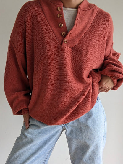 Vintage Terra Cotta Cotton Henley