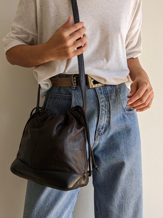 Vintage Espresso Pebbled Leather Bucket Bag
