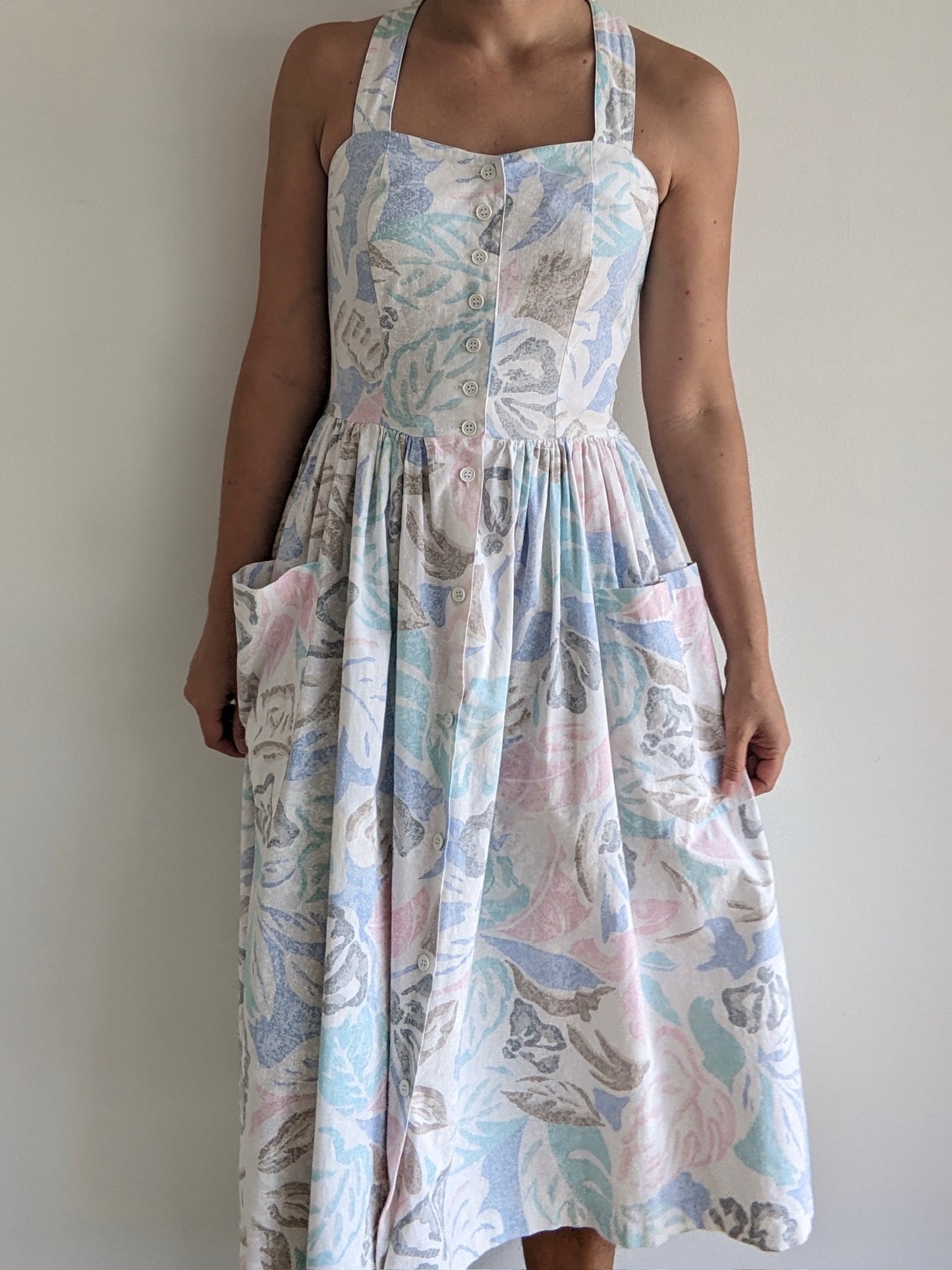 Vintage Pastel Tropical Print Summer Dress