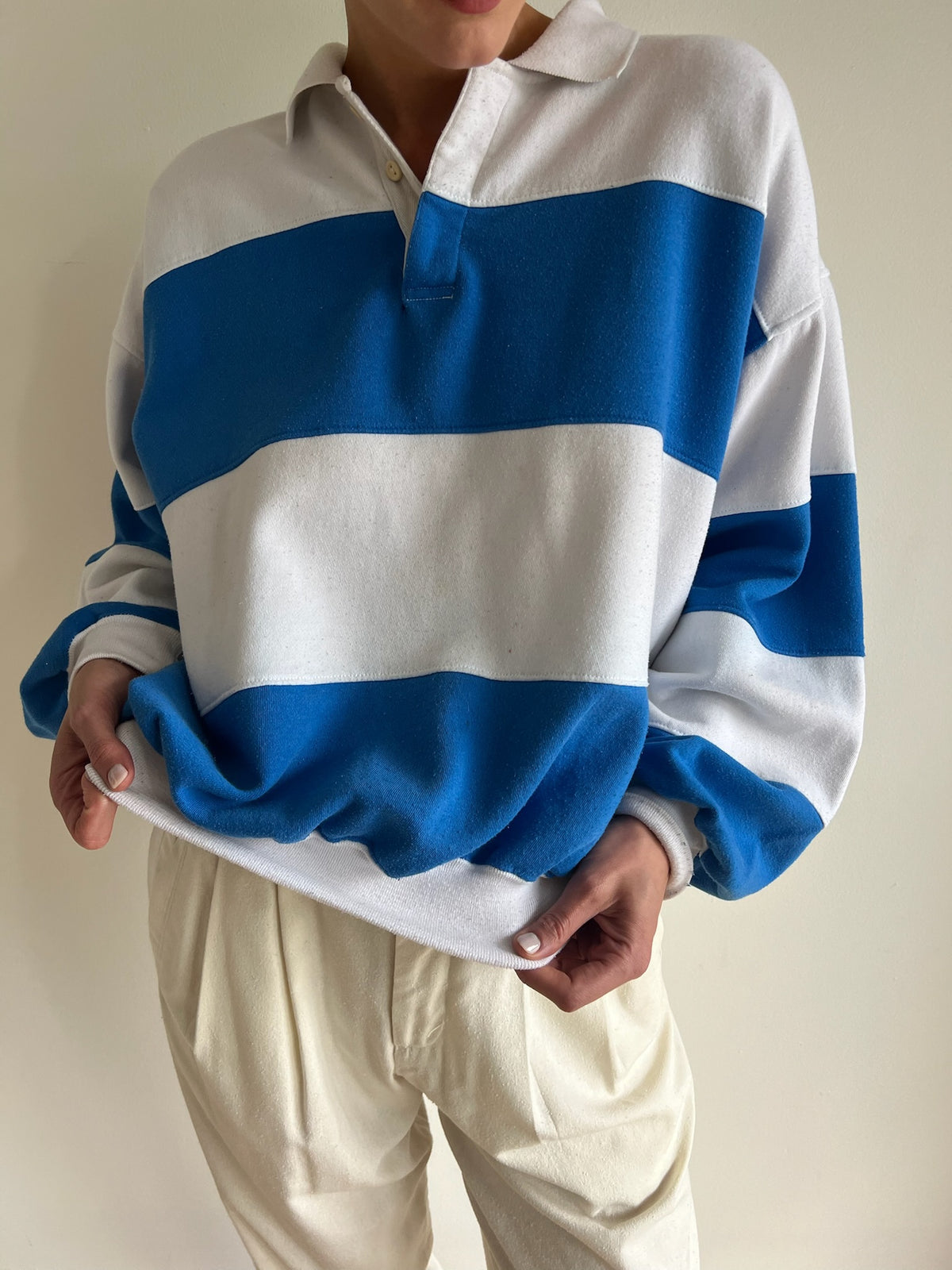 Vintage Blue & White Striped Henley