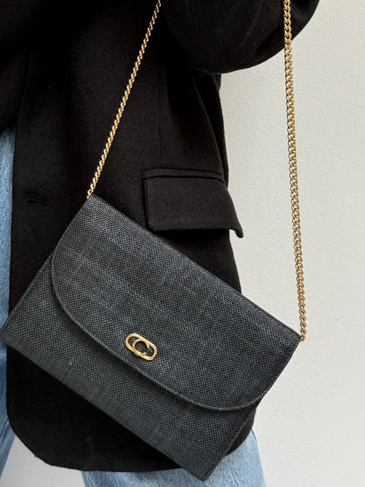 Lovely Vintage Onyx Woven Envelope Purse